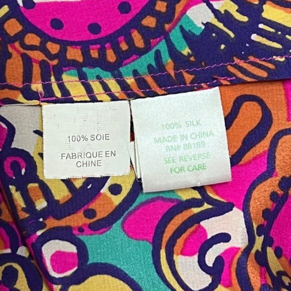 Lilly Pulitzer Elsa Silk Top Sea and Be Seen Pink Blue Blouse Women's Size Large - Picture 11 of 11